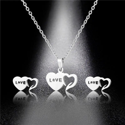 Stainless Steel LOVE Heart Jewelry Set Sisters and brothers jewelry