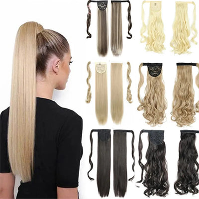Long Straight Wrap Around Clip In Ponytail Hair Extension Heat Resistant Synthetic Tail Fake Hair Sisters and brothers jewelry