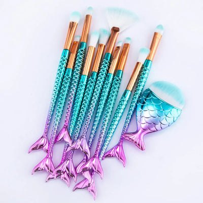 11pcs Makeup Brushes Kit Maquiagem Maquillaje New Mermaid Foundation Eyebrow Eyeliner Cosmetic Makeup Brushes Sisters and brothers jewelry